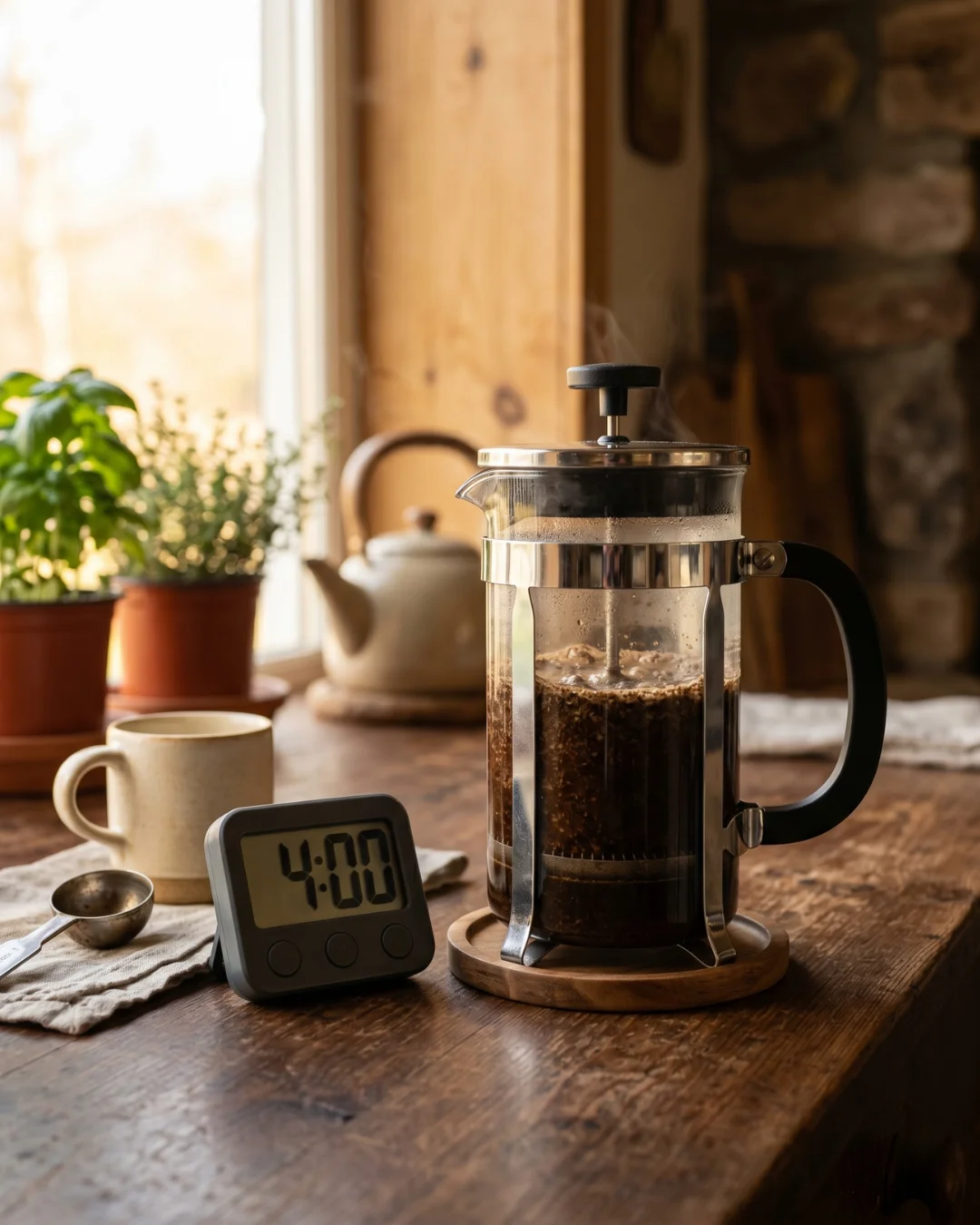 French press kahvenin 4 dakika demlenmesi