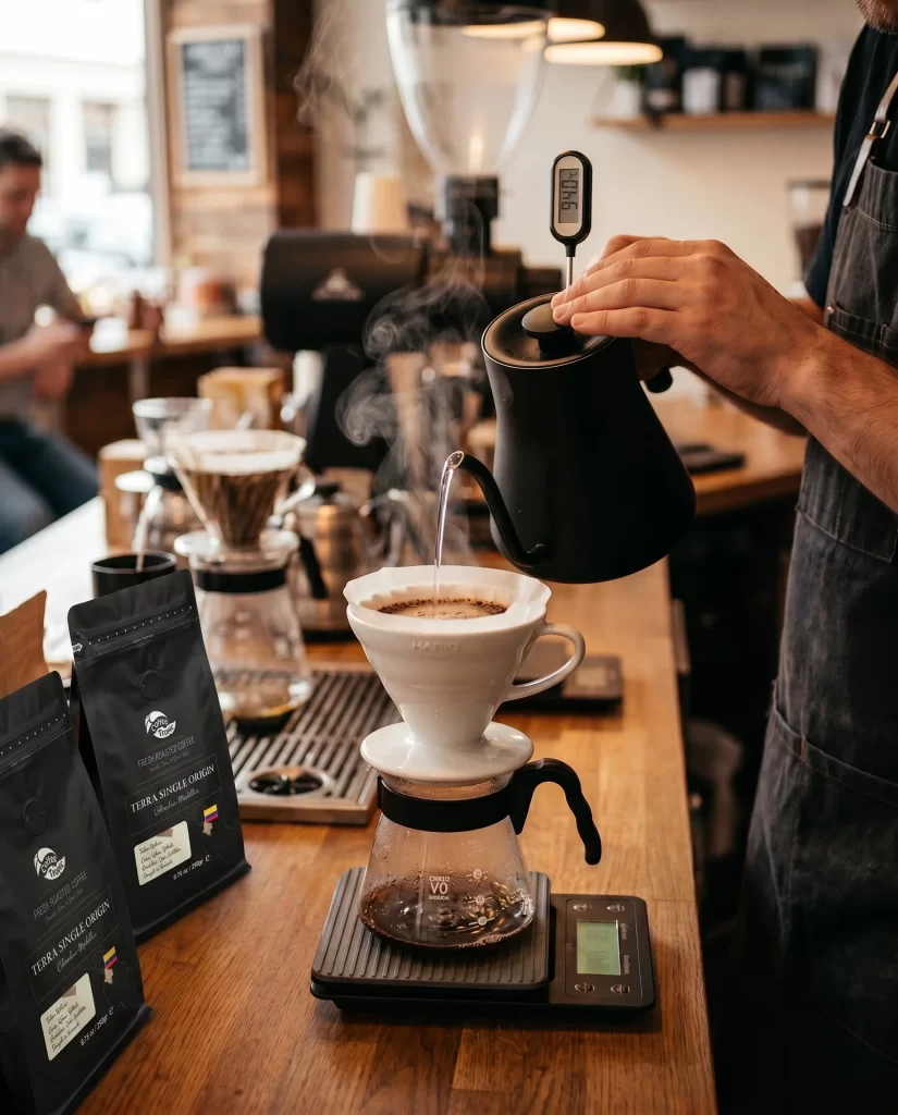 V60 demleme için ideal su sıcaklığının ölçülmesi