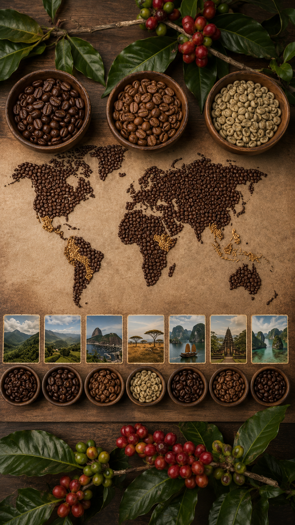 Arabica, Robusta ve Liberica kahve çekirdeklerinin yetiştiği bölgeler