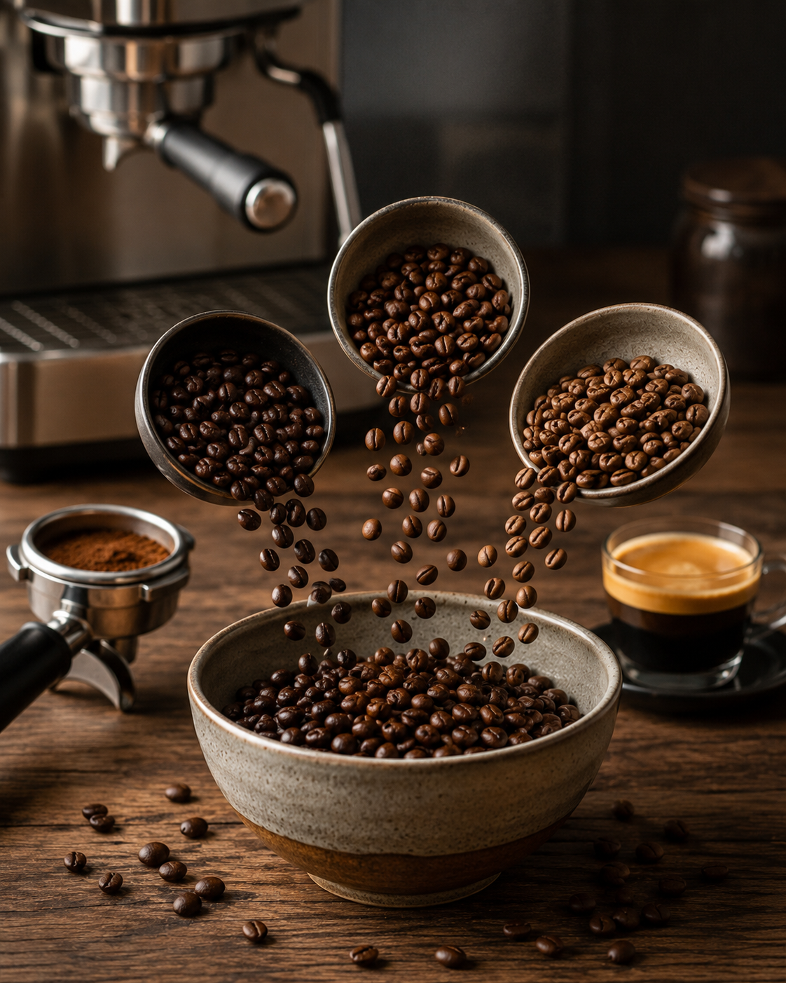 Farklı kahve çekirdeklerinin harmanlanmasıyla hazırlanan Blend kahve görseli