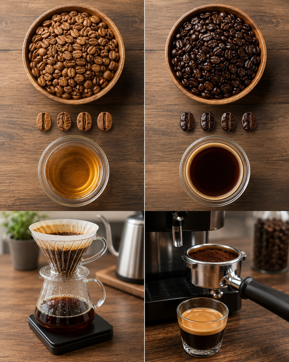 Light roast ve dark roast kahve çekirdeklerinin özelliklerinin karşılaştırılması
