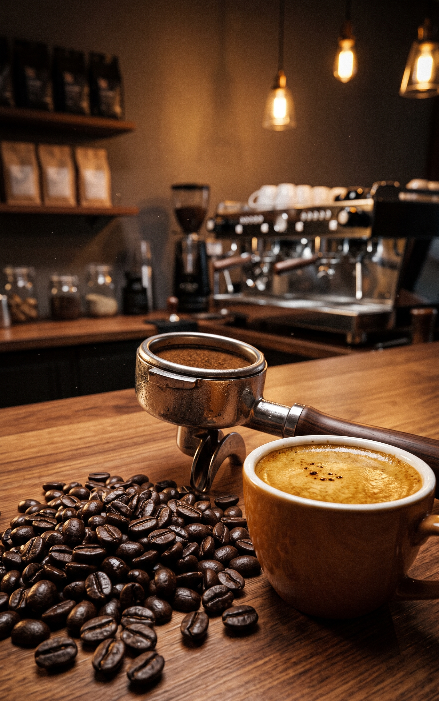 Robusta kahve çekirdekleri ve yoğun kremalı espresso