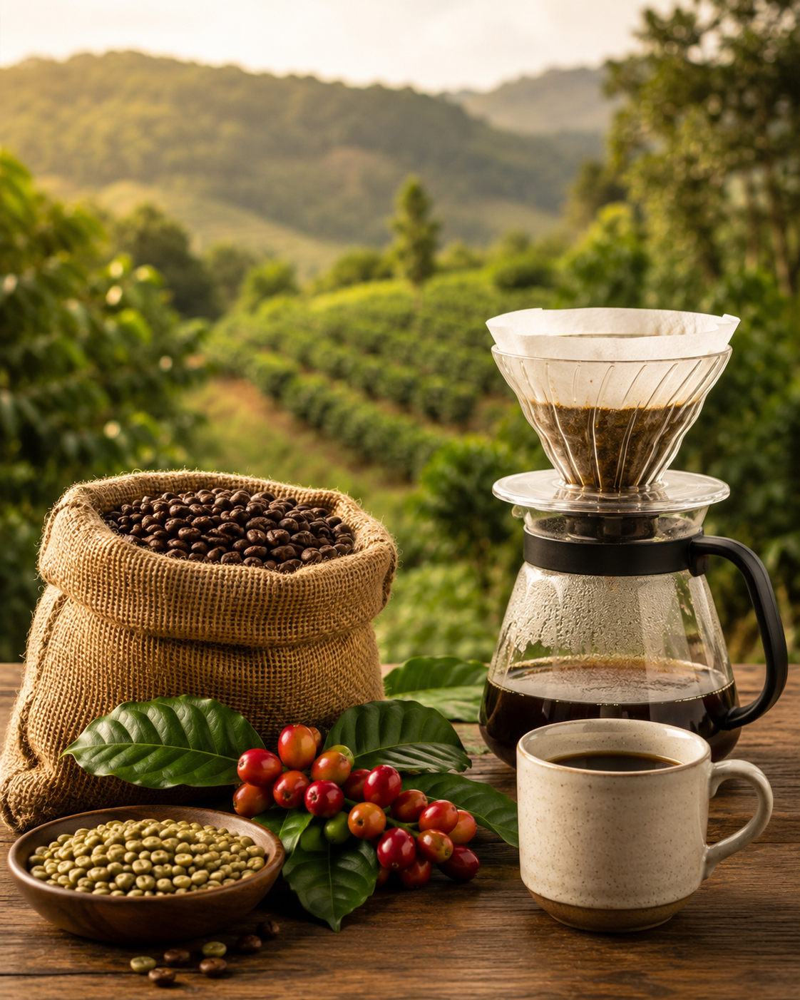 Tek kökenli Single Origin kahve çekirdeklerini ve kahve çiftliğini temsil eden görsel